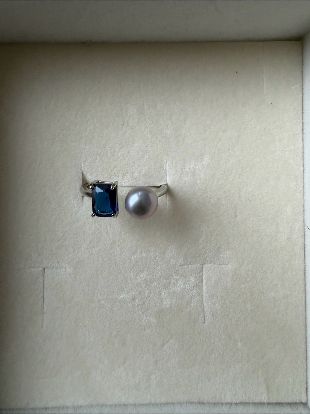 Adjustable Freshwater Pearl 925Sliver Ring 6-7mm Silver Blue Gemstone Minimalist